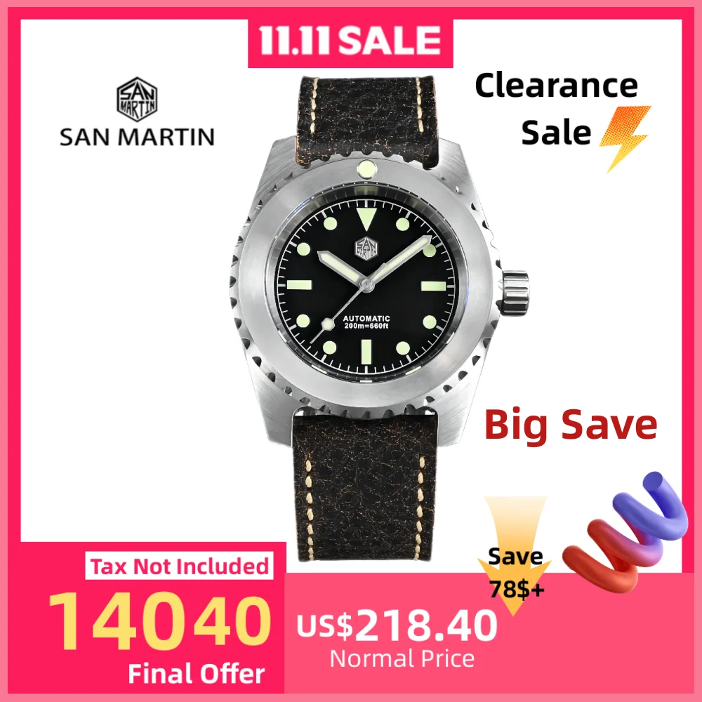 

San Martin 41mm Retro Men Diver Watch 8215 8315 Self-Wind Wristwatch Mechanical Automatic 20Bar Waterproof Lume Vintage SN0029B