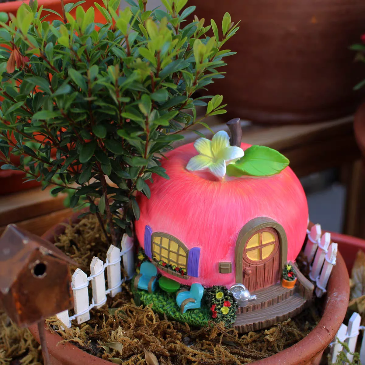 

Cute Apple House Model Ornaments Flower Pot Potted Decoration Home Garden Courtyard Landscape Bonsai Craft Decoration Gift