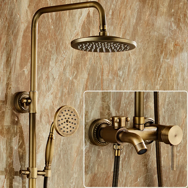 Q4Y4 antique copper shower set European retro shower faucet hot and cold dual-control shower bath home