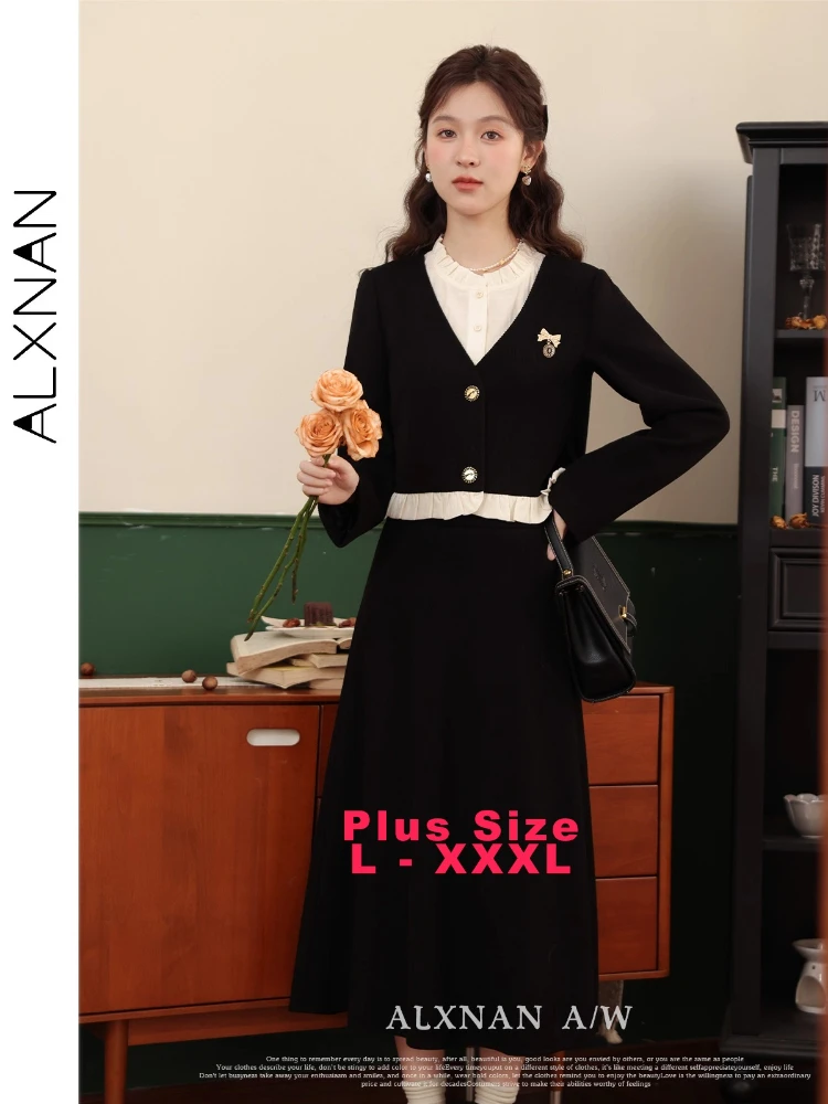 

ALXNAN Plus Size Long Skirt High-Quality Clothing Corduroy Fabric Wrinkle-resistant High-waist A-Line Elegant Skirt DM00811BQ1