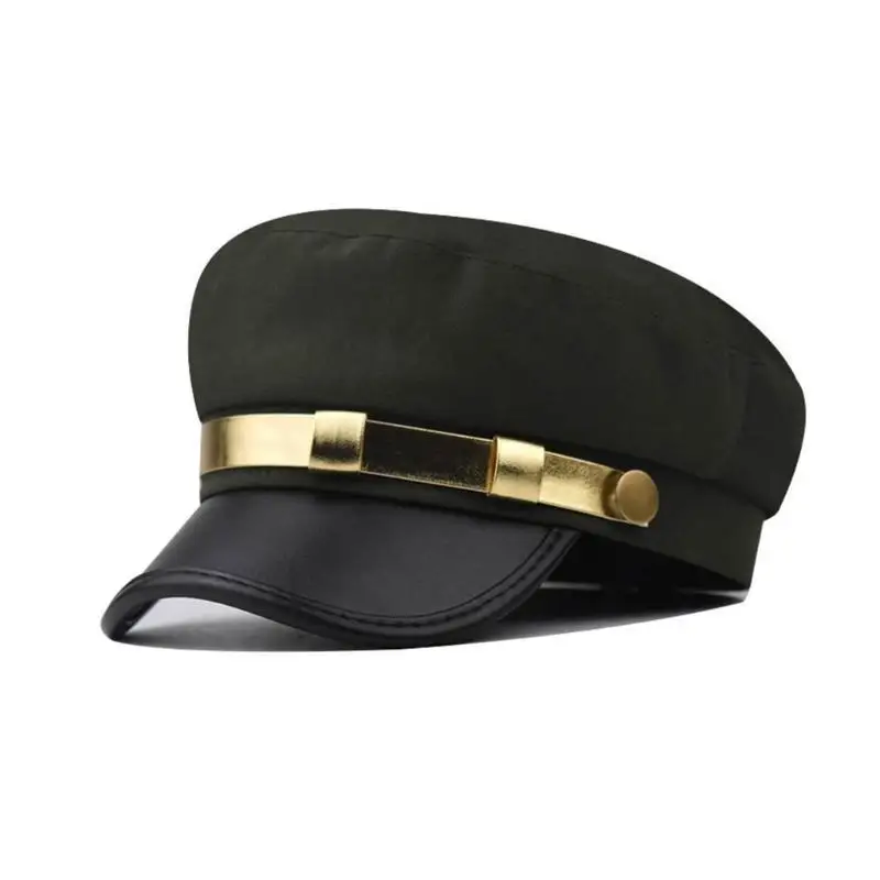652F y2k البحرية البحرية قبعة جميع الرجال الرجال نساء قبعة مثمنة الزي غير الرسمي pu-leather brim hat السيدات التقاط صور قبعة