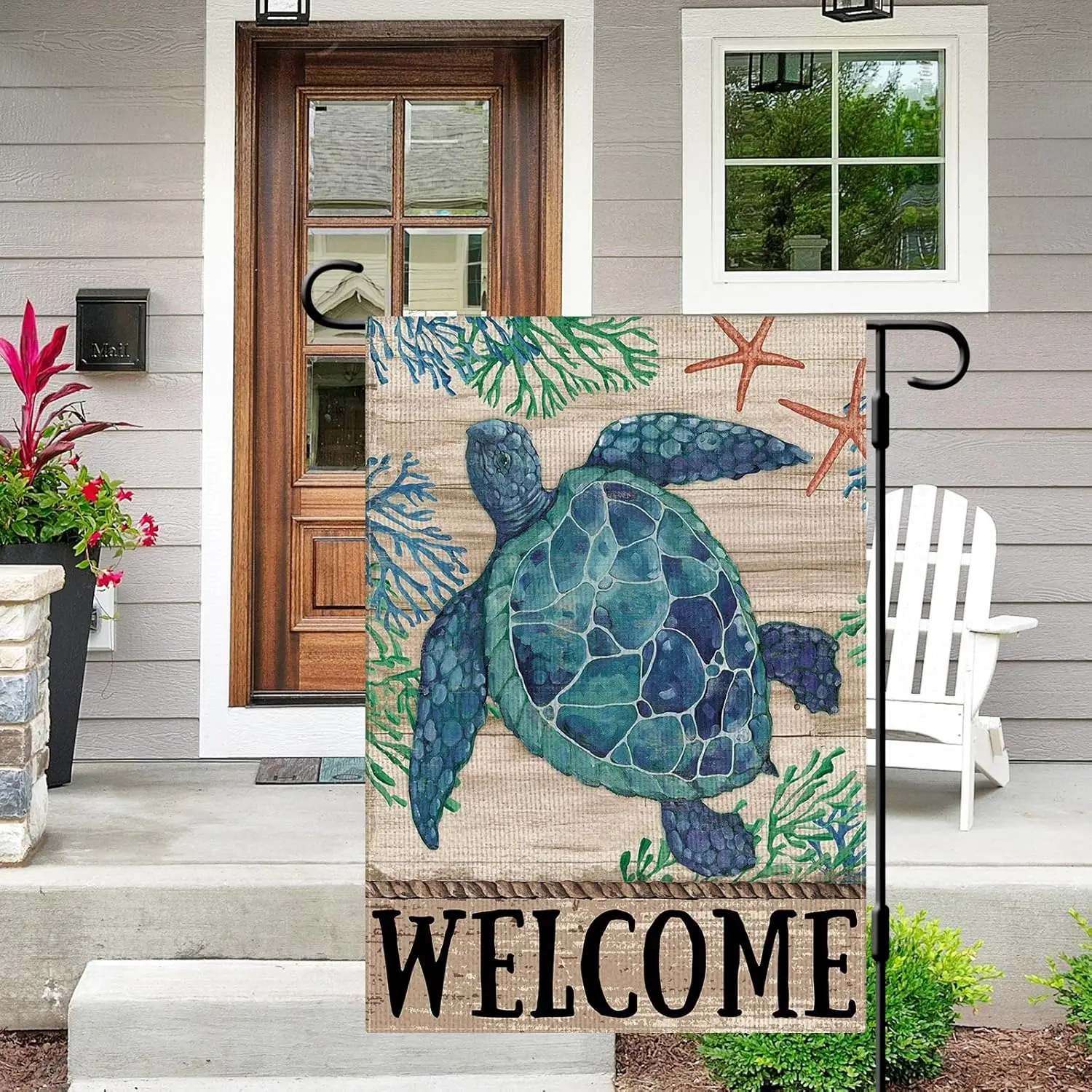 DLZDN Welcome Sea Turtle Garden Flag Beach Garden Flag 12x18 Inch Double Sided Burlap Welcome Summer Rustic Coastal Seasonal SSL