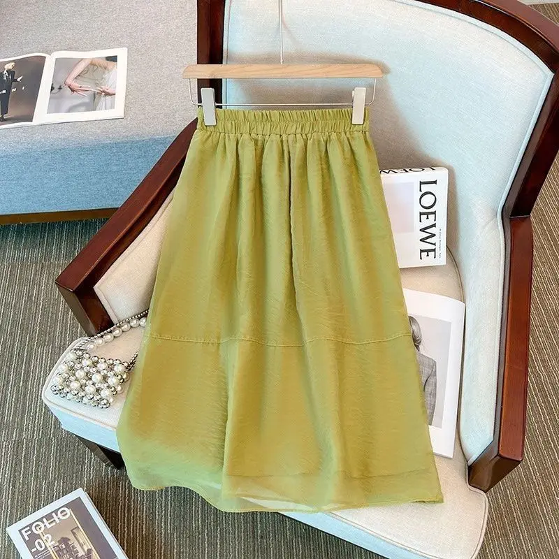 Chinese Style Graceful Short Sleeve Tops Midi Skirts 1 or Two Piece Set Women Summer Slim Green Shirts Half Skirt Outfits 2024