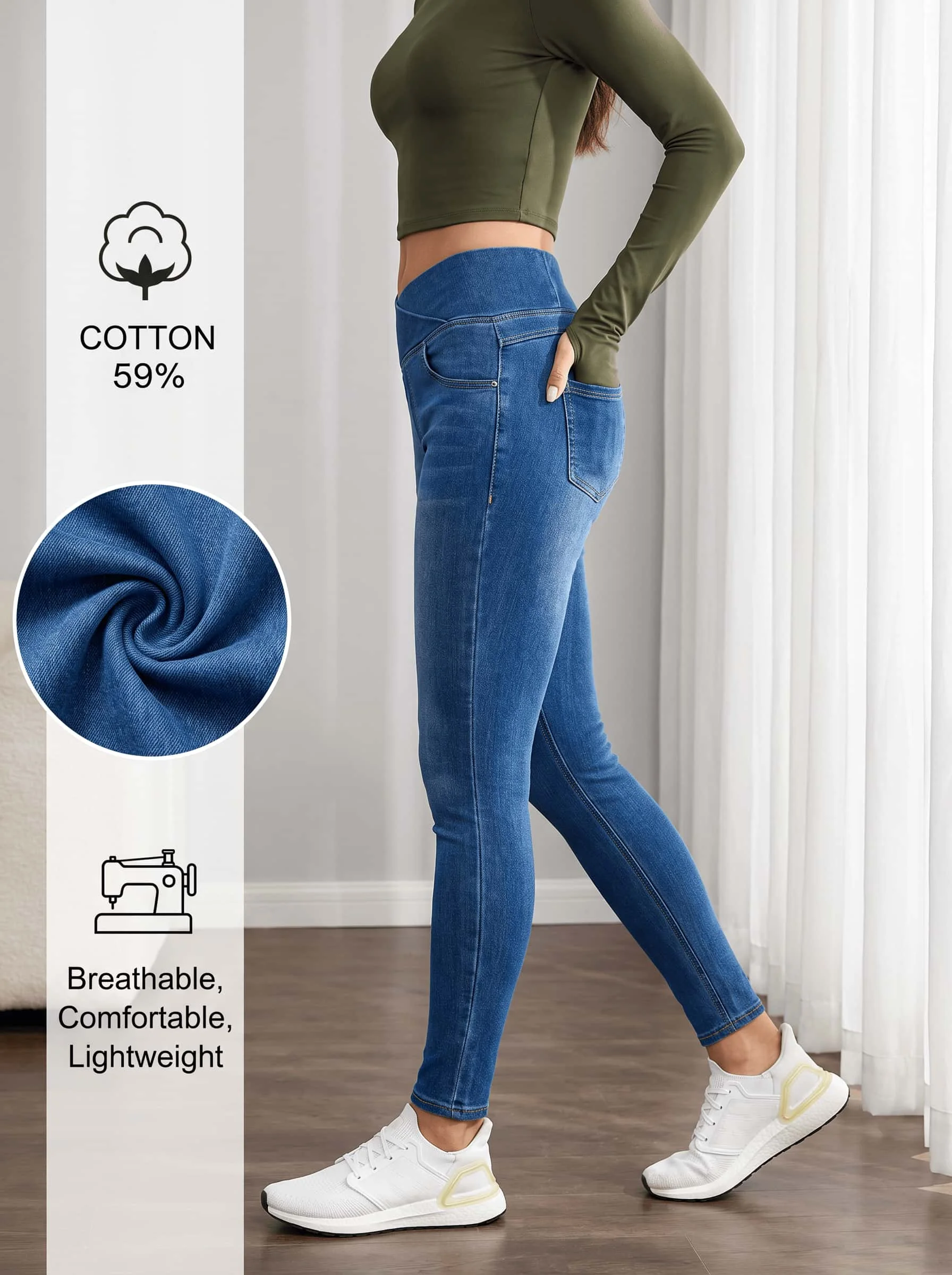 Smoothscape Women Cross Waist Skinny Jeans High Stretch Yoga Denim Pants High Waist Slim Fit Shaping Casual Jeggings Y2K Fashion