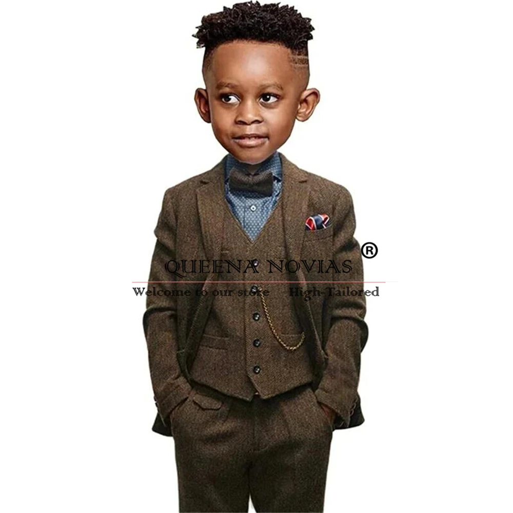 Herringbone Boy's Suits Single Breasted Children Birthday Party Prom Blazer Kids Formal Tuxedos traje para niños elegante 3 Pcs