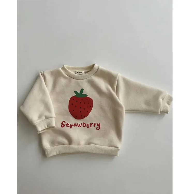 2024 Autumn New Girls Strawberry Print Sweatshirts Cotton Children Long Sleeve Tops Versatile Casual Baby Pullover Kids Clothes