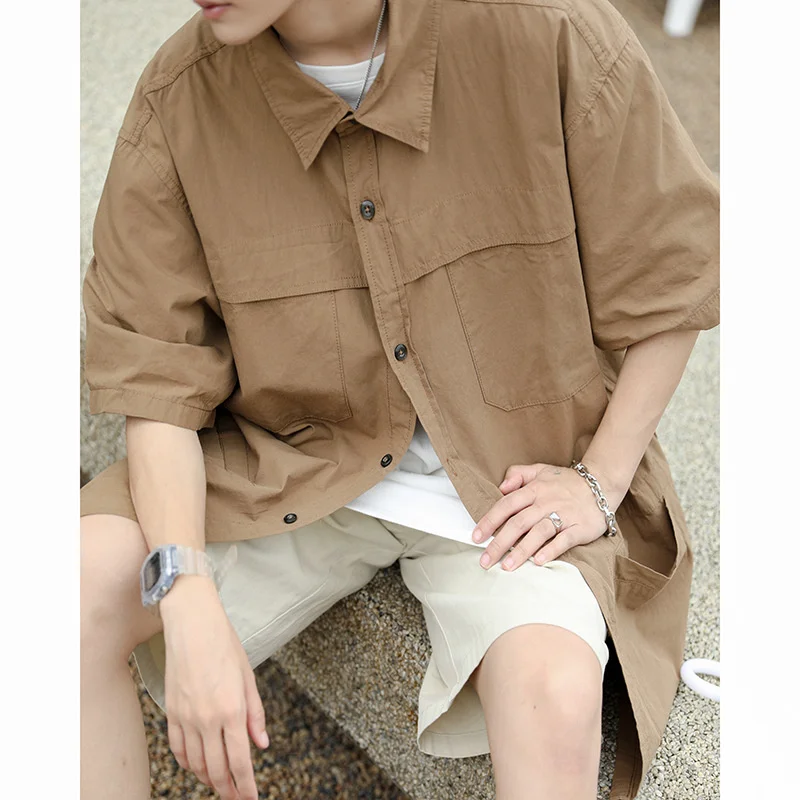 2022 summer new ins student handsome fashionable coat shirt men's short sleeve versatile embroidered short sleeve