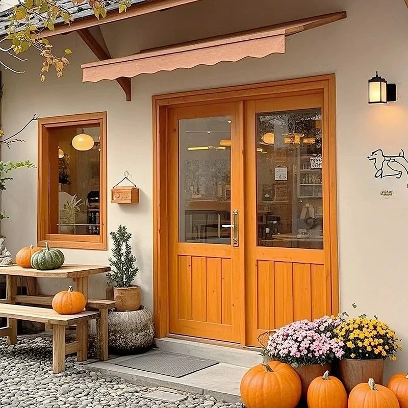Customized solid wood glass doors and windows, flower shop, wooden doors, windows, folding windows