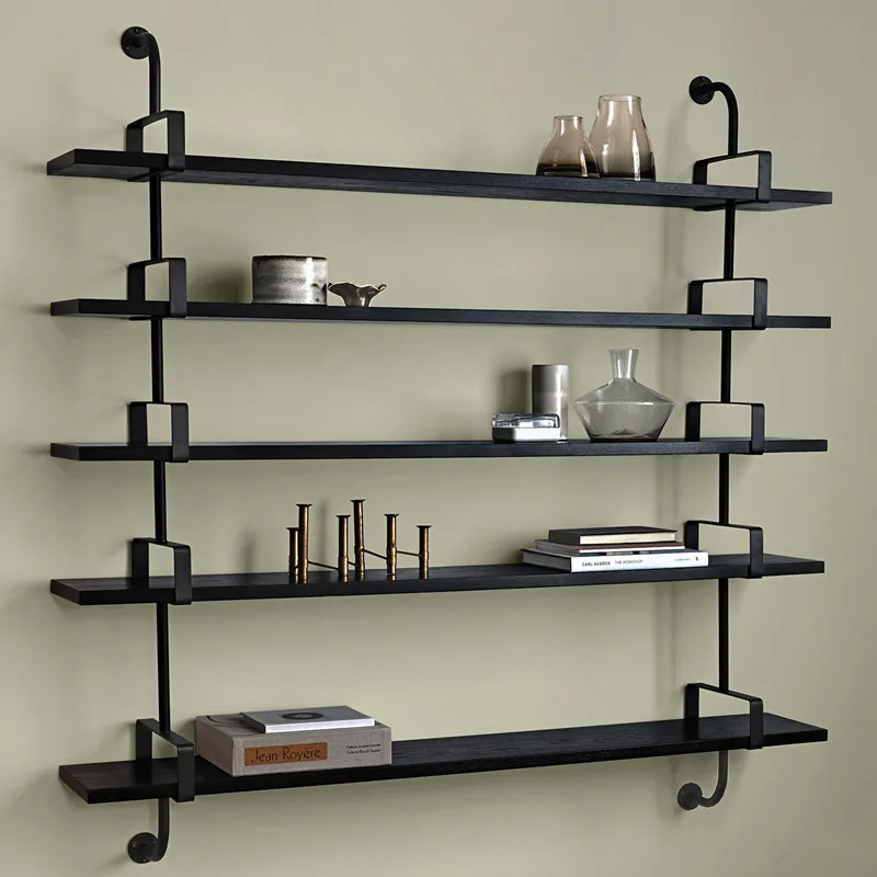 Nordic solid wood wall shelf wrought iron -mounted  decorative  nail display