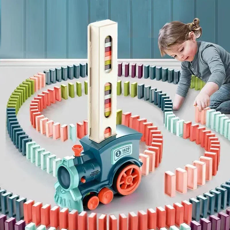 Kinder Automatische Verlegung Domino Zug Elektrische Auto Dominosteine Set Ziegel Blöcke Kits Spiele Pädagogisches Spielzeug Kinder DIY Spielzeug Jungen Geschenk