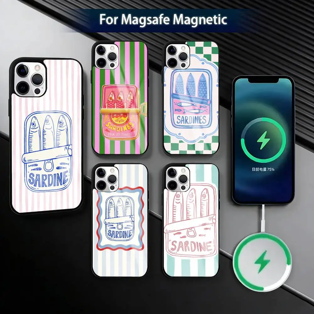 

Funny S-Sardine Can Retro Striped Phone Case For iPhone17,16,15,14,13,12,11 Plus,Pro Magnetic with Magsafe Wireless Charging