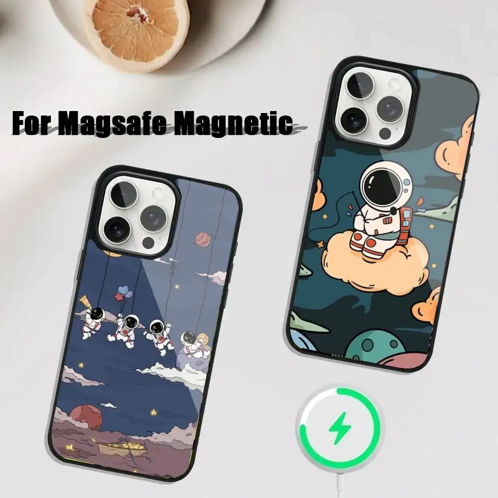 

Luxury Space Astronaut Phone Case For iPhone 16,15,14,13,12,11,Plus,Pro,Max Mini Magsafe Magnetic Wireless Charging