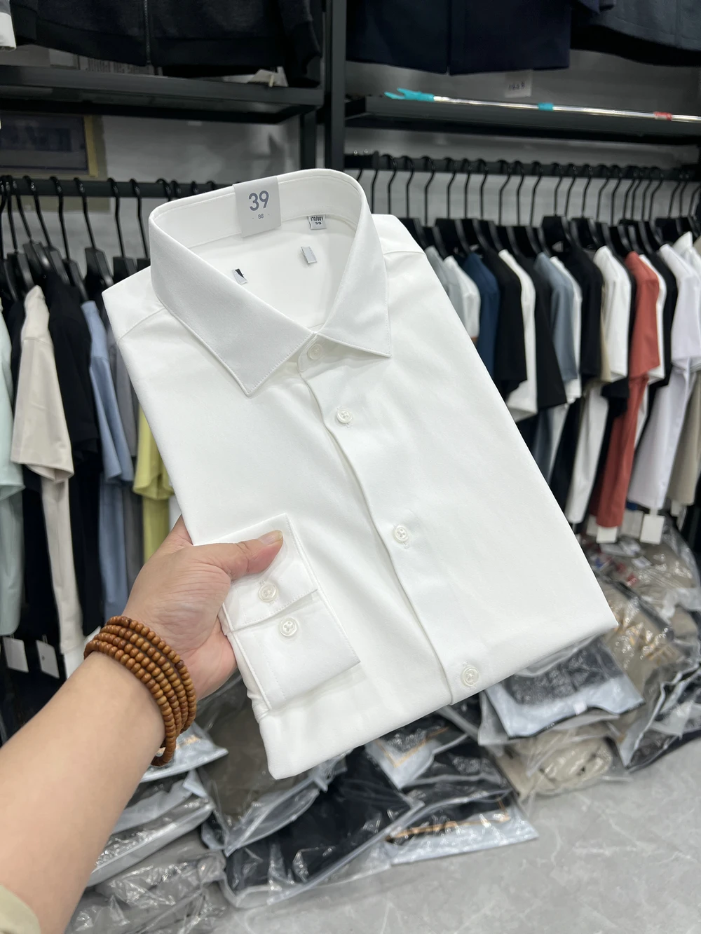 

White Long Sve irt Basic Sle Spring Faion Commute Workwear Interview Suit Casual M Clothing Stand Fit Polyeste...