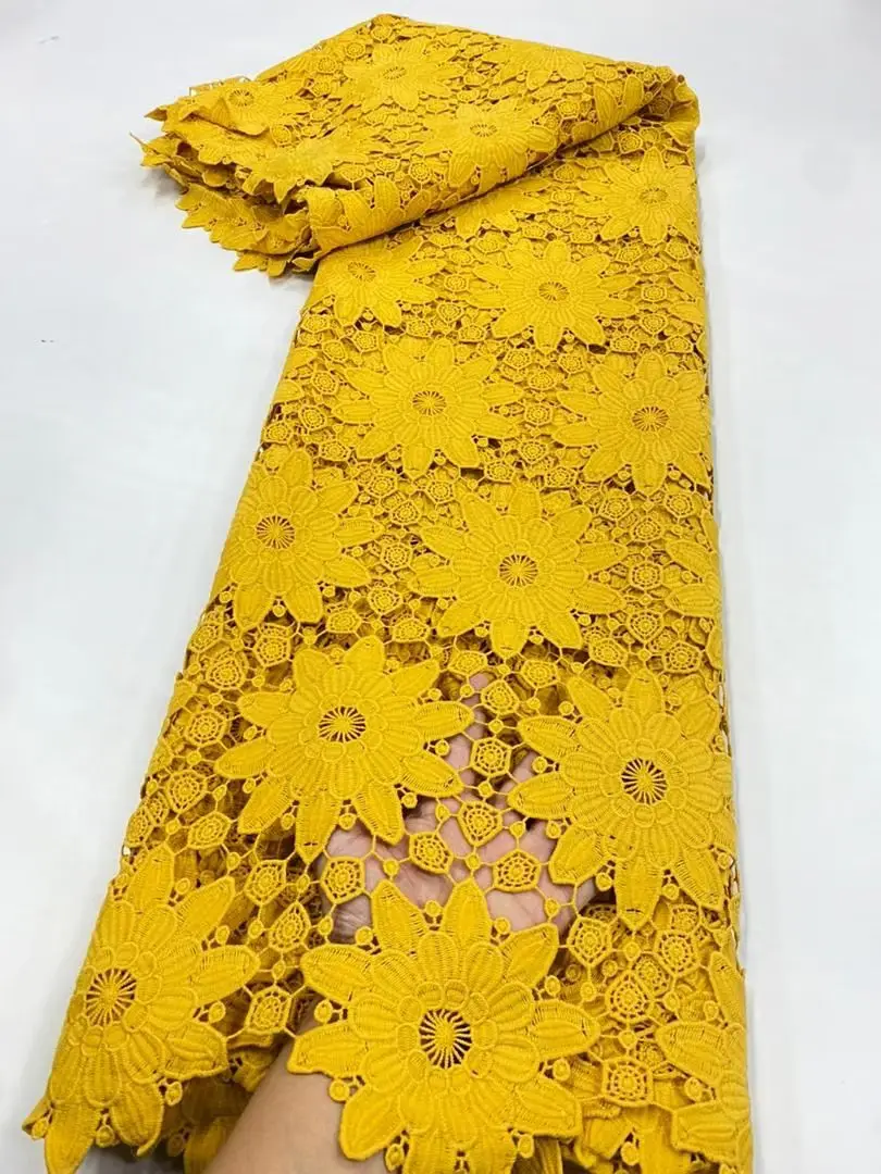 

2025 African Nigerian High Quality Embroidery Lace Fabric Water Soluble Tulle Wedding Party Dress Guipure Sequins 5Yards JL526