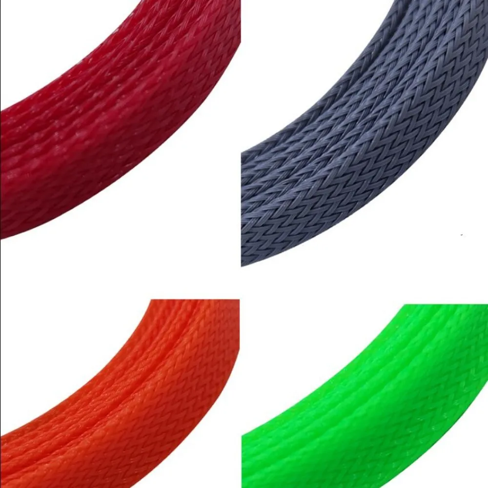 3MM 4MM 6MM 8MM 10MM 12MM 16MM Flache PET-Hülsen Geflochtener erweiterbarer Kabeldraht Schlangenlederhülse Schwarz Rot Blau Grün Gelb