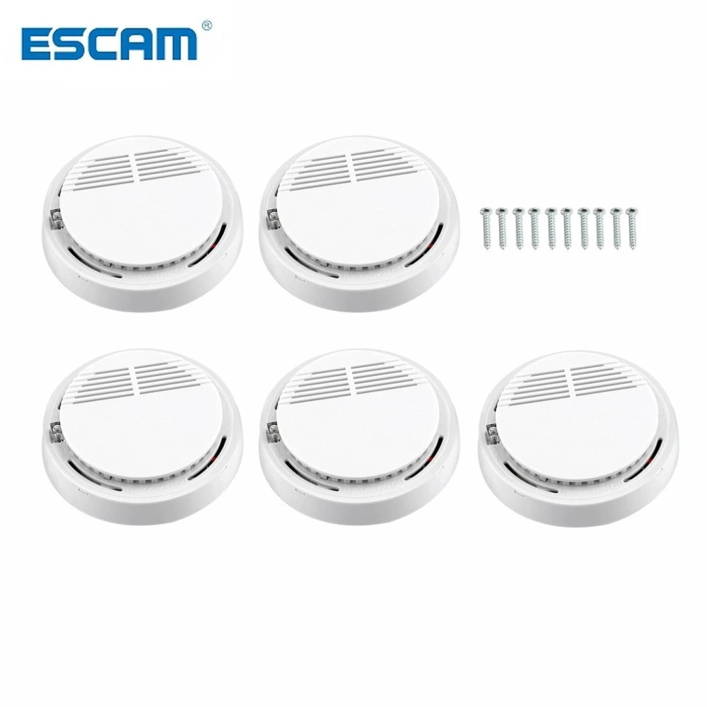 escam pcs 10 pcs sensor de fumaca alarme sensivel fotoeletrico independente detector de fumaca de incendio para sistema de alarme de seguranca domestica 01