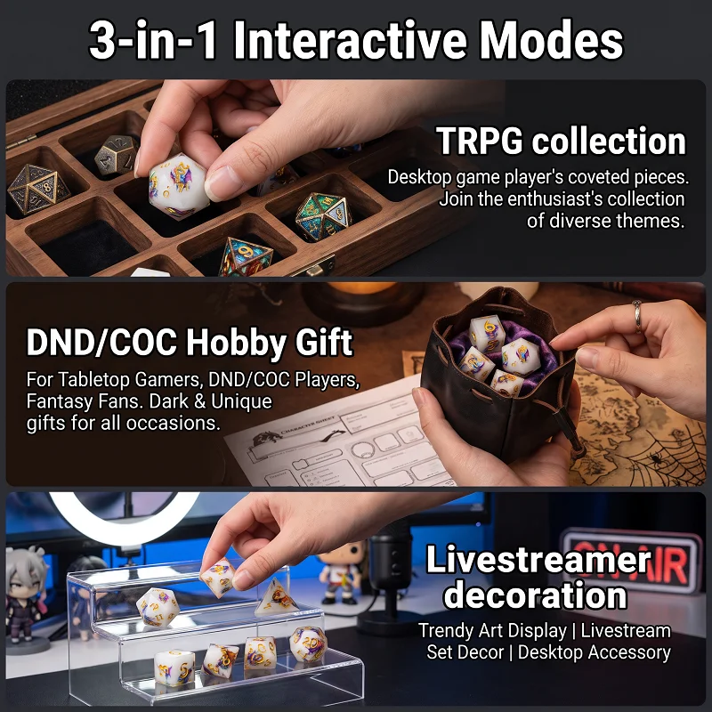 Color Faceted Resin Polyhedral Dice Set COC Transparent D20 for Role Playing Game Eldritch Tabletop RPG TRPG Accessory Hobby Gif