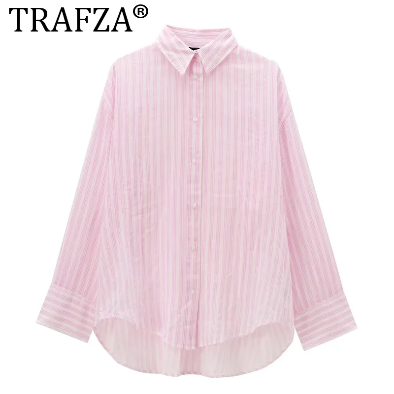 TRAFZA Summer Fashion Woman Suits Stripe Turn Down Collar Long Sleeves Single-Breasted Shirts+Elastic Waist Pocket Shorts TRAF