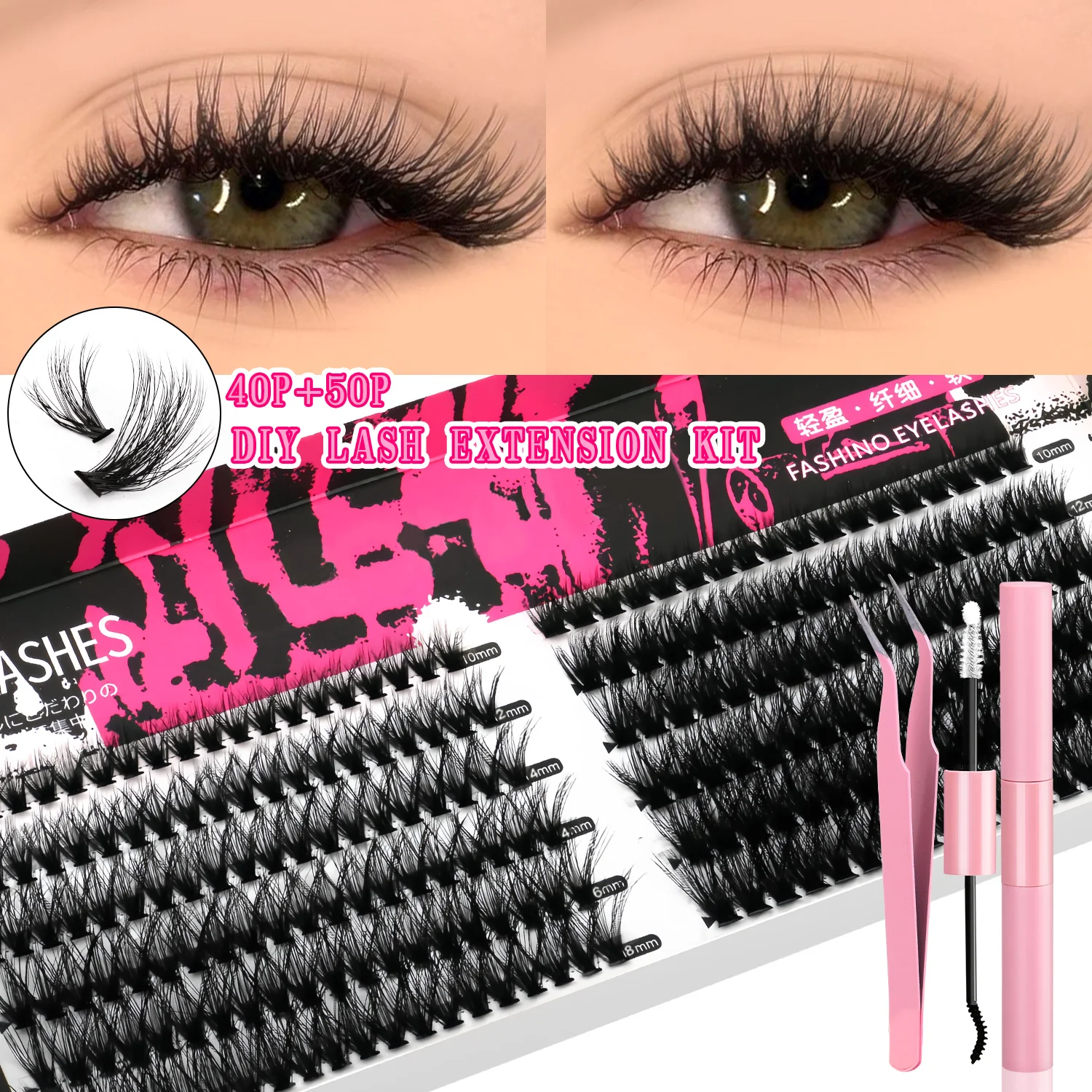 Lasvirey DIY Cluster-Wimpern-Set, flauschige Katzenaugen-Wimpern, natürliches Volumen, einzelne Wimpernverlängerung, künstliche Nerz-Wimpern-Set, Make-up