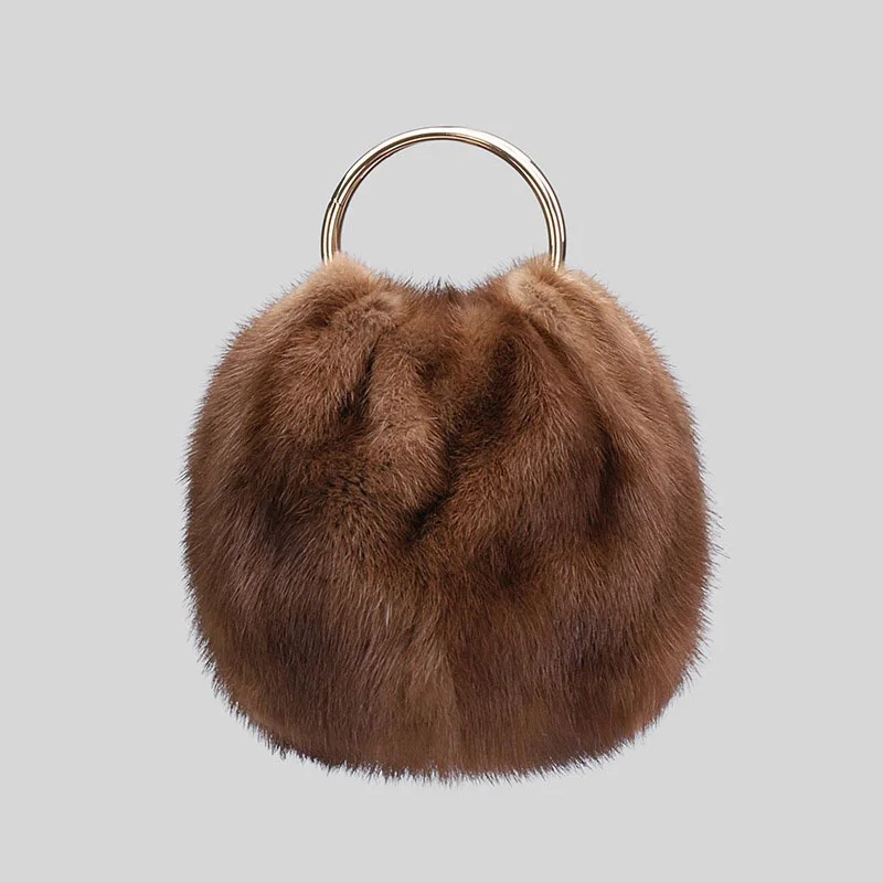 2023 Winter New Women's Plush Mini Handbag Fashionable True Mink High end Banquet Wrist Bag Korean Edition Phone Bag