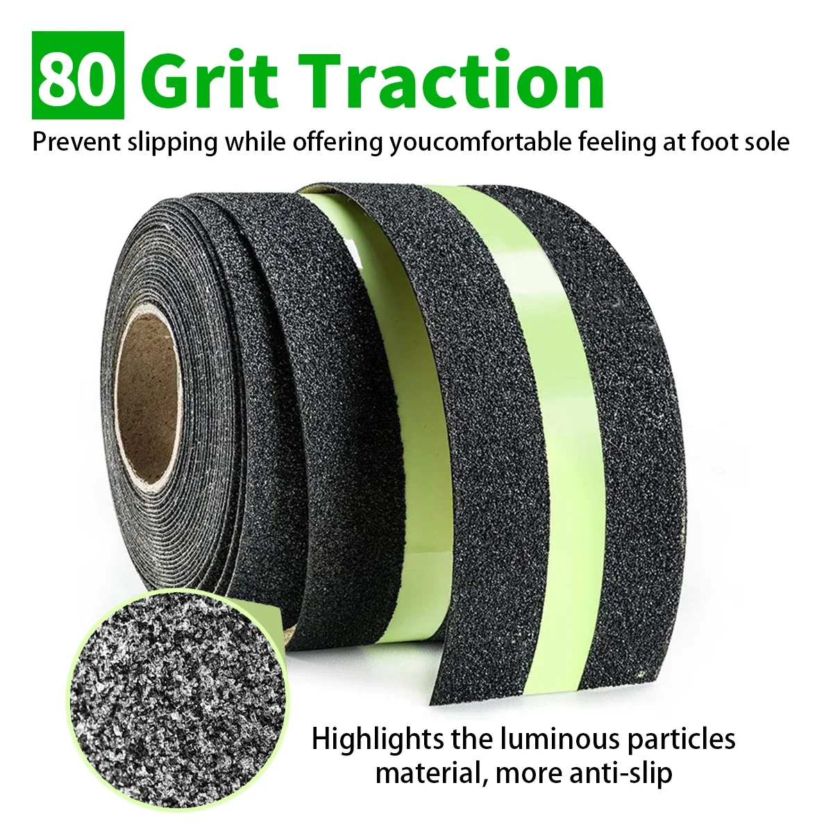 Anti Slip Traction Tape Glow in Dark Green Stripe Friction Abrasive Adhesive Non Skid Tape For Stair Tread Step Indoor Outdoor