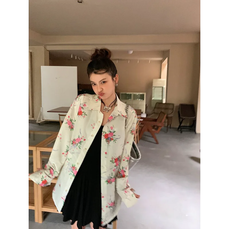 

Autumn New Dopamine Outfit Floral Long Sleeve Shirt Jacket Women's Loose Korean Casual Outer Top