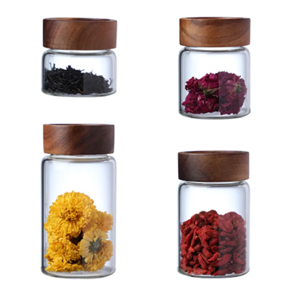 

4pcs 100ml 150ml 200ml 250ml Glass Spice Jar Seasoning Seal Pot Clear Airtight Canister Storage Container for Candy Food