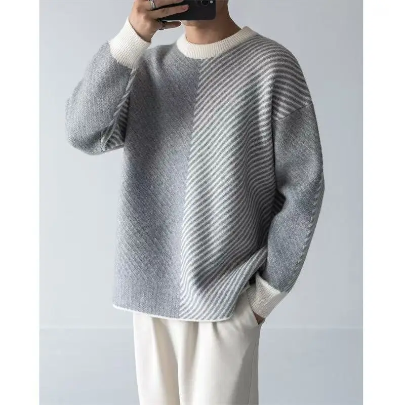 Cashmere lazy wind loose round neck sweater men warm in autumn and winter with bottoming sweater.