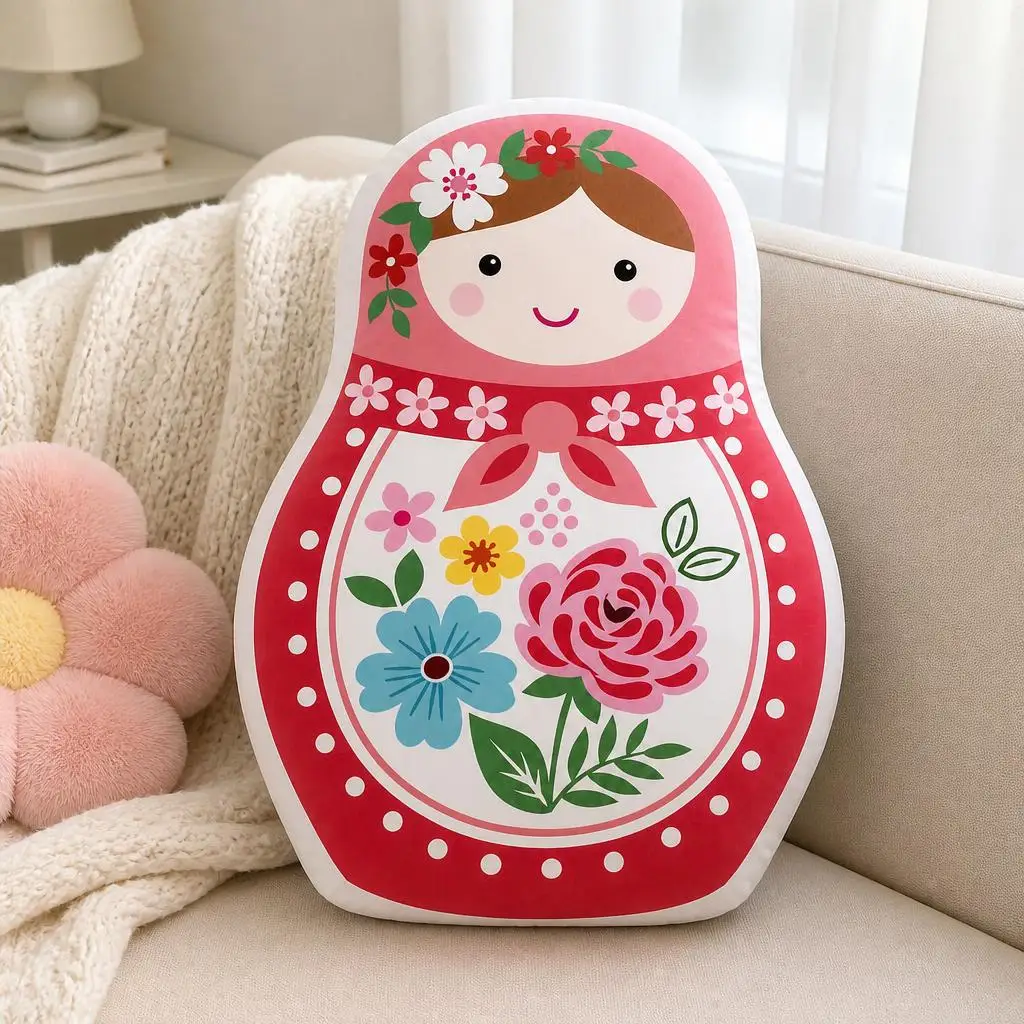 Matryoshka Russian Nesting Doll Floral Folk Art Plush Pillow Cushion Irregular Stuffed Throw Pillow Home Decor Gift Sofa Bed