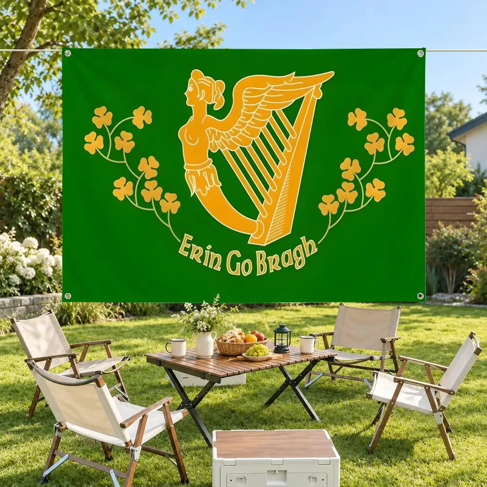 Ireland Flag Irish Harp Erin Go Bragh Flags Modern Fabric Banner Pennants Bedroom Garden Party Birthday Wall Ornament Decor