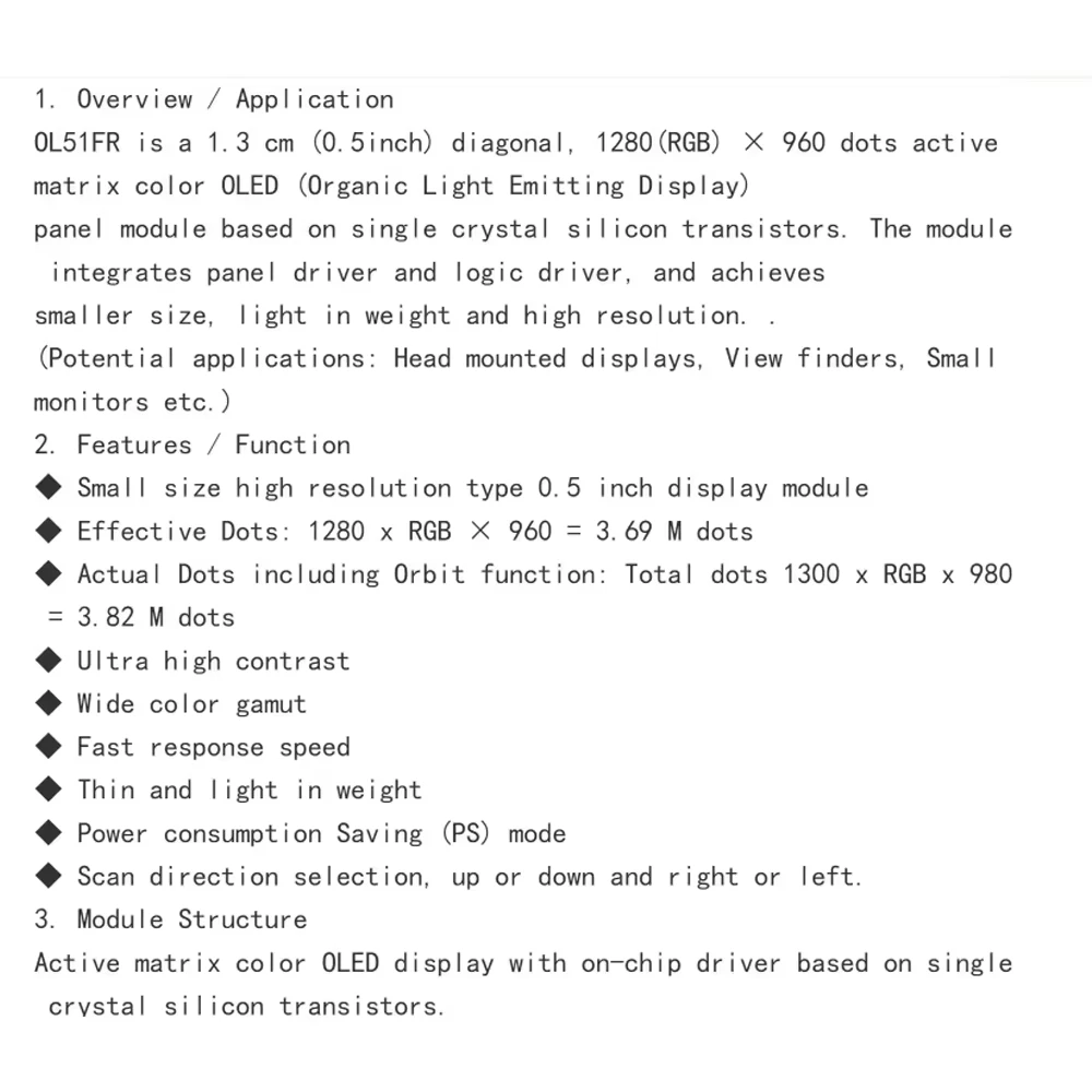 0.5 Inch OLED Display Module Viewfinder for Smart Glasses Helmets 3D AR Micro HDMI AV Input Miniature EVF View Finder 1280*960