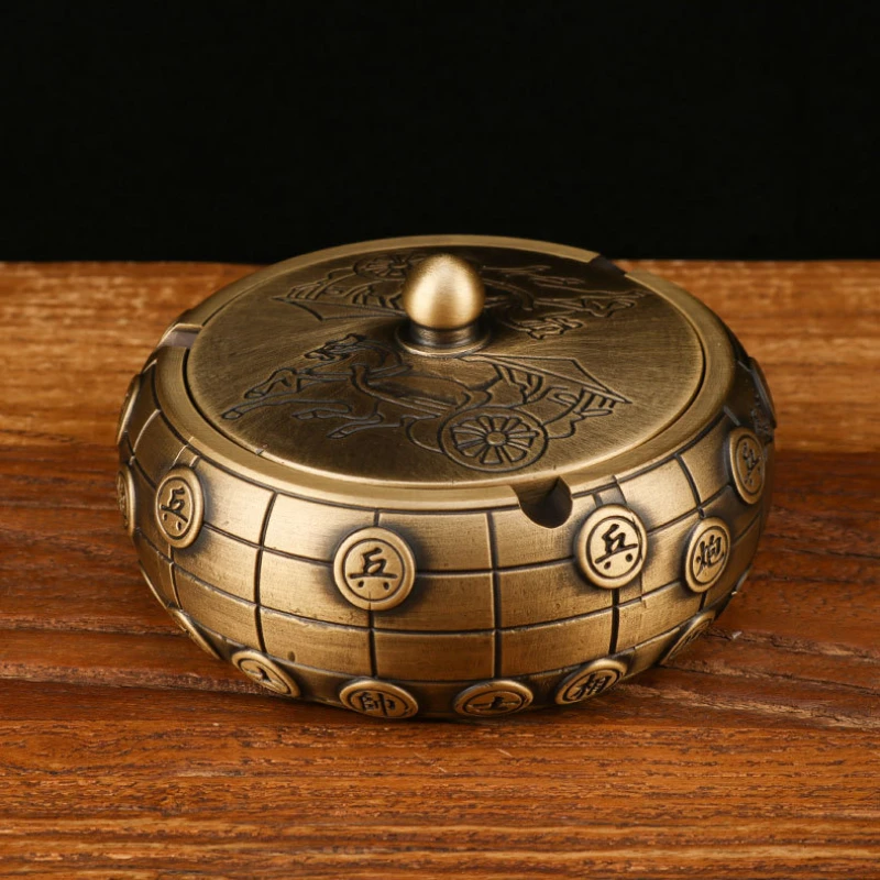 Retro Brass Ashtray Chinese Chess with Cover Ashtray Home Bedroom Living Room Tea Table Ashtray Decorative Ornaments