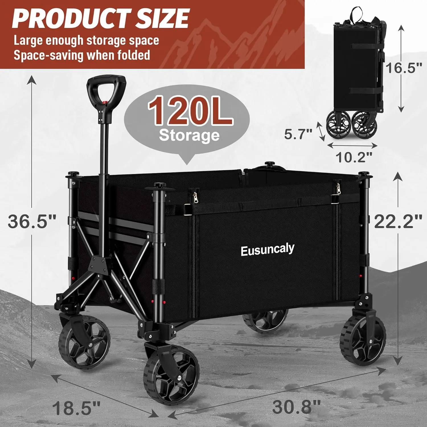 Chariot utilitaire pliable avec roues, chariot d'épicerie pliable, adapté pour le camping, le shopping, le sport, l'extérieur