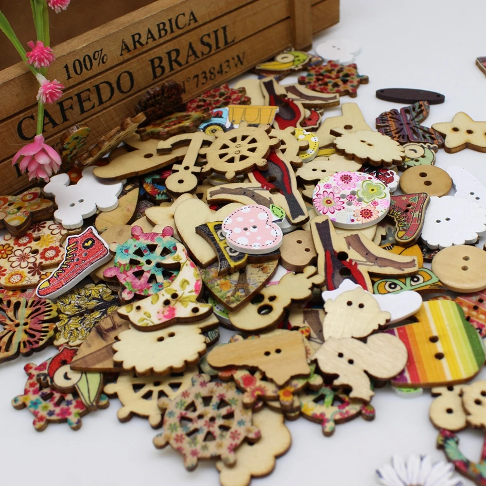 50PCs/lot Mix Wooden Button Mix Style DIY Button Fit Sewing Buttons Crafts Scrapbooking Craft Accessories view 2