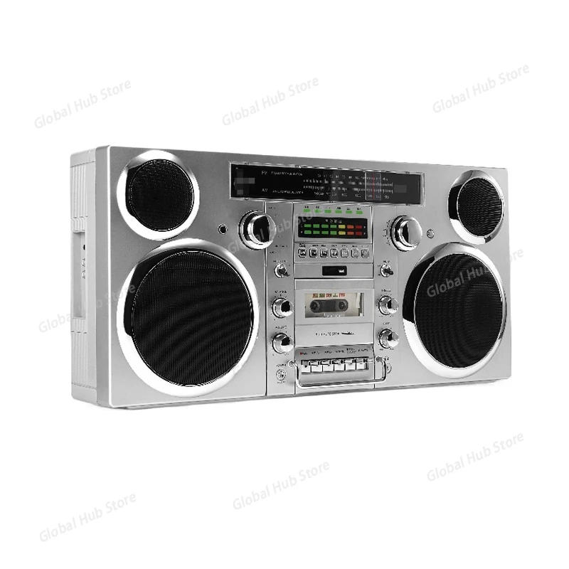 

Высокомощная винтажная портативная аудиосистема — CD/кассетовый плеер, FM-радио, записывающее устройство и Bluetooth-динамик для улицы
