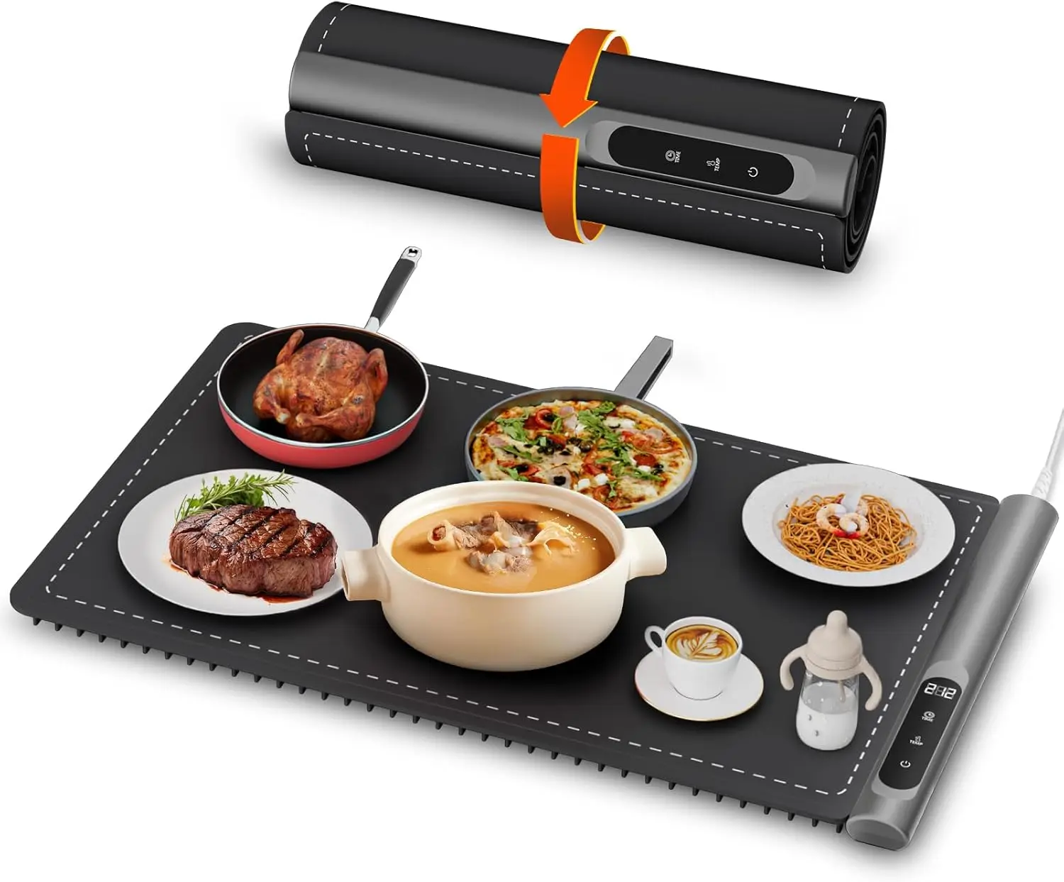 

Portable Electric Food Warming Mat with 6 Temperature Settings and Timer, Ideal for Parties and Buffets, Black