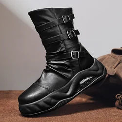 Retro Thick Bottom Autumn Winter  Men Boots Fashion Couple's Solid Shoes Male Waterproof Warm Boots Man Casual Motorcycle Shoes