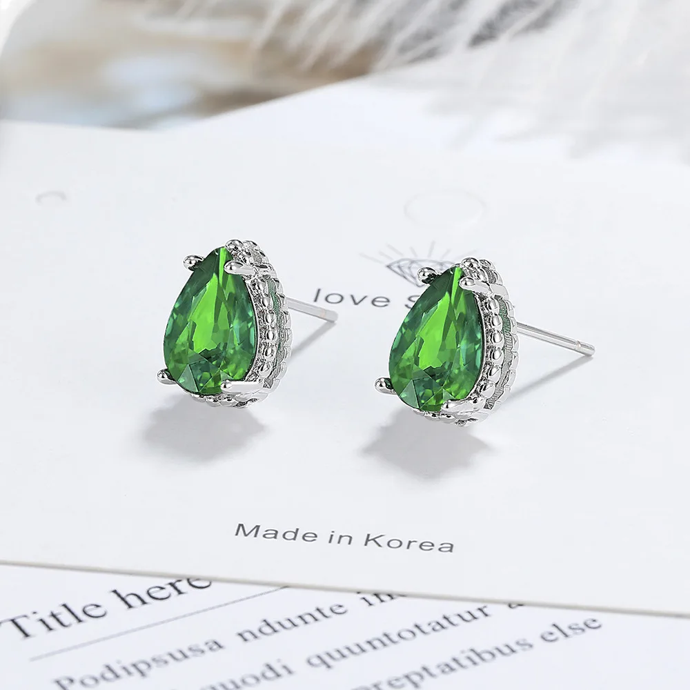 1.58ct Pear Cut Green Simulated Nano Emerald 925 Sterling Silver Waterdrop Stud Earring for Woman Gemstone Fine Jewelry Gift