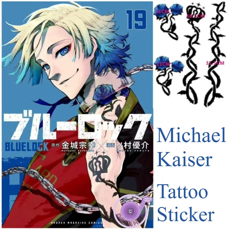 Michael Kaiser Temporary Fake Flash Tattoo Sticker Anime Blue Lock Rose Cosplay Prop Accessories Costume Transfer Sticker