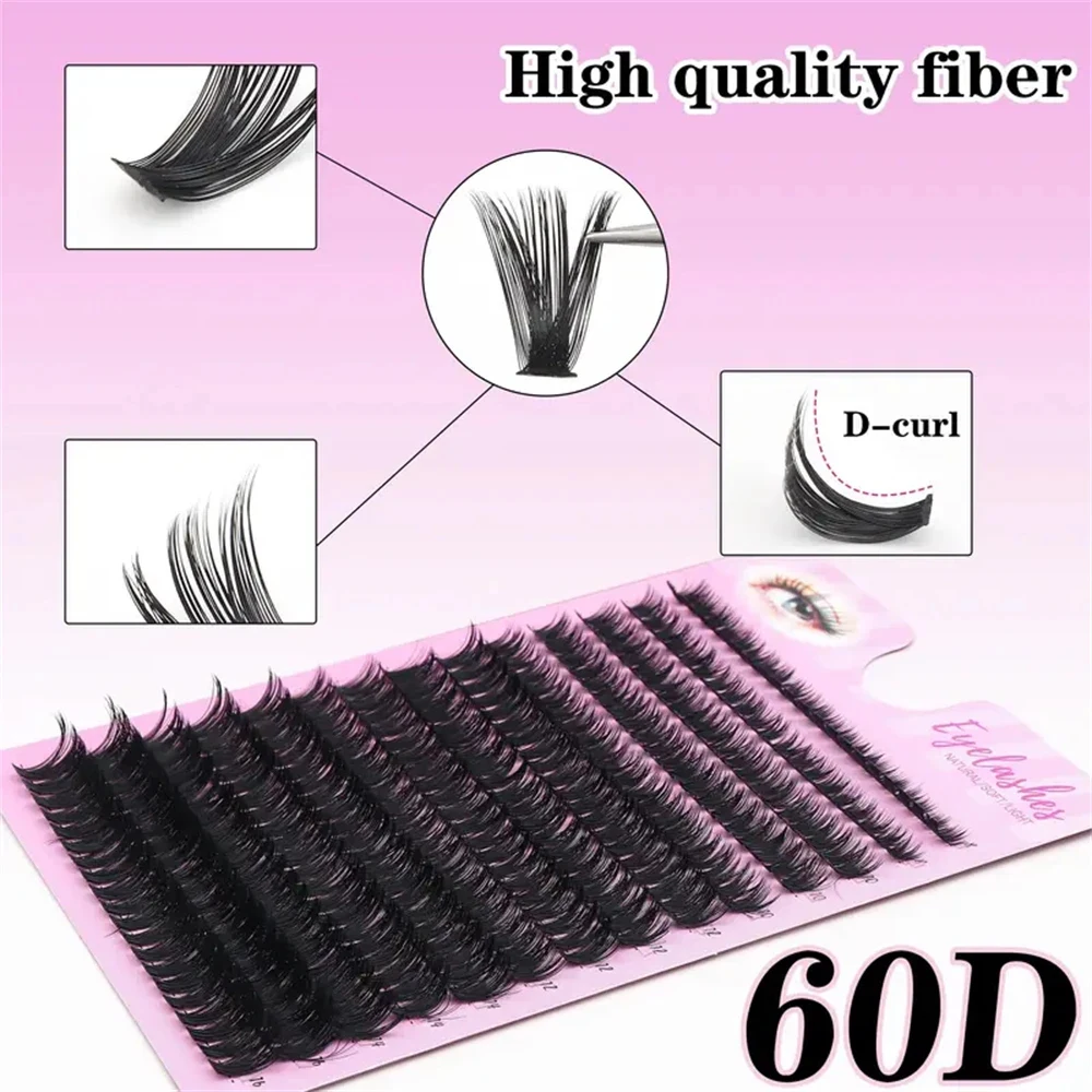 60D Faux Mink Cluster Lashes D Curl Volume Individual Lash Clusters Soft Segmented False Eyelashes DIY Natural Eye Makeup Tool
