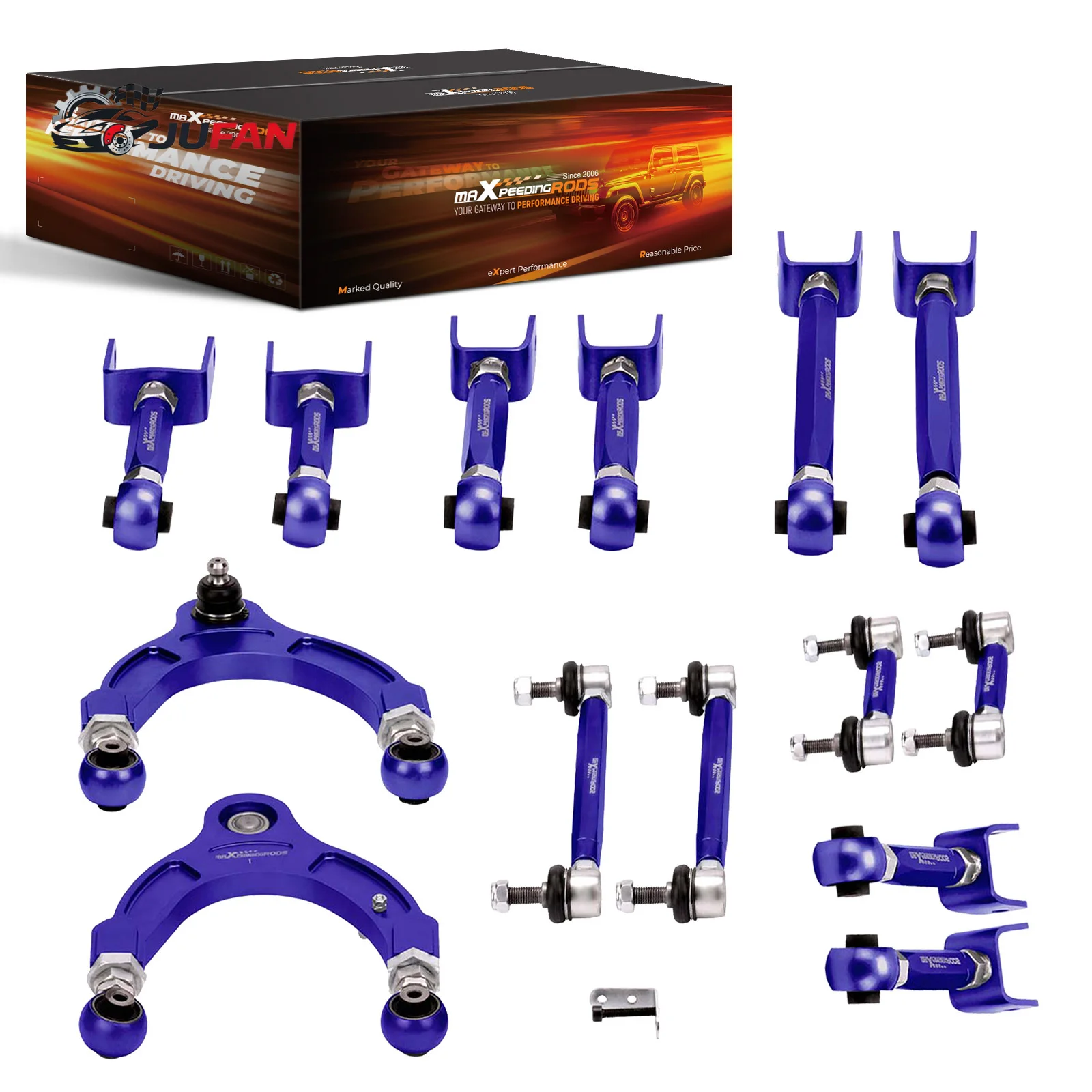 MaXpeedingrods Front and Rear Adjustable Suspension Set Aluminium Camber Toe Arm End Links Kit for Tesla Model 3 / Y  2017+