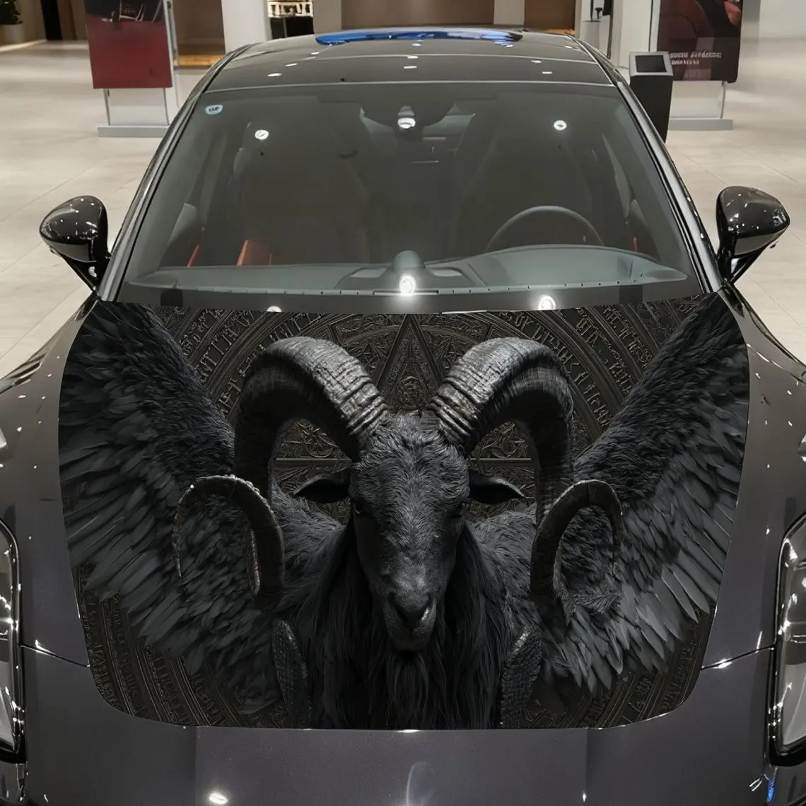 

Black-winged Ram Pattern car hood stickers, waterproof self-adhesive, scratch resistant, easy to stick, durable car PVC stickers