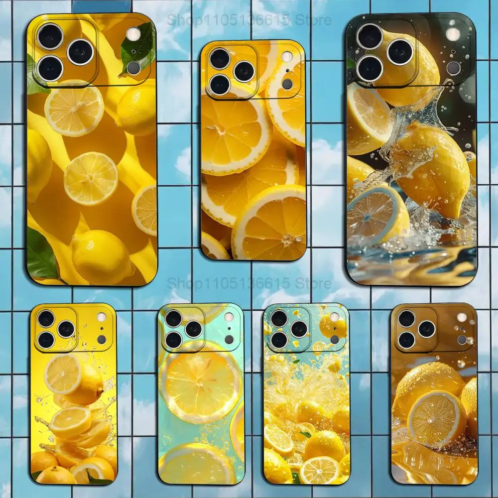 

Yellow Fruit lemon Art Case For iPhone 11,12,15,14,13,16,17,Plus,Pro Max,XS,X,XR,SE,Mini,8,7,Soft Silicone Black