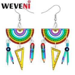 WEVENI Acrylic Rainbow Pencil Ruler Sets Drop Dangle Earrings for Women Girls Teacher Back to School Trendy Jewelry Gifts