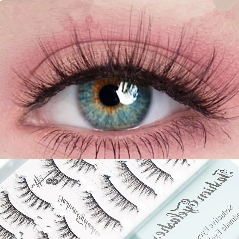 10 Pairs Natural Long Wispy Cat Eye False Eyelashes Cosplay Makeup Cross Strip Eye Lashes Handmade Manga Lashes Extension