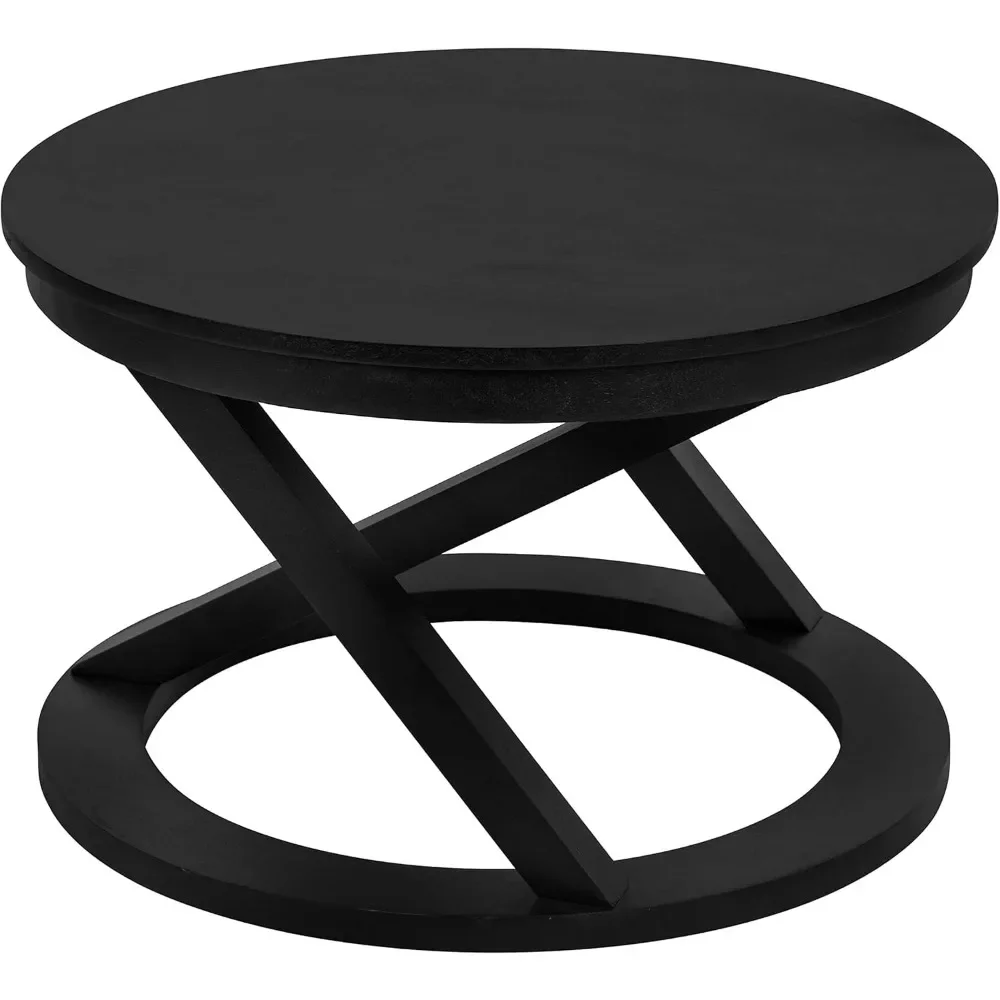 Mesa de centro de madera redonda y moderna, mesa de centro de transición contemporánea decorativa de 26 pulgadas de diámetro, color negro