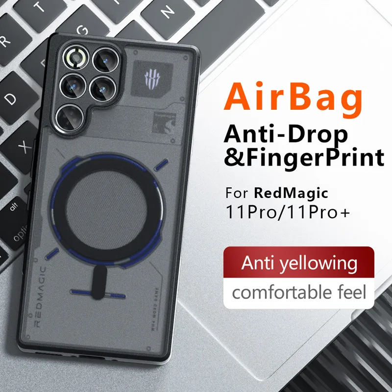 

Для ZTE Nubia Red Magic 11 Pro, 11 Pro Plus Магнитный чехол ELVEV с защитой от падения и подушкой безопасности Жесткий ПК Матовый чехол на присоске для телефона