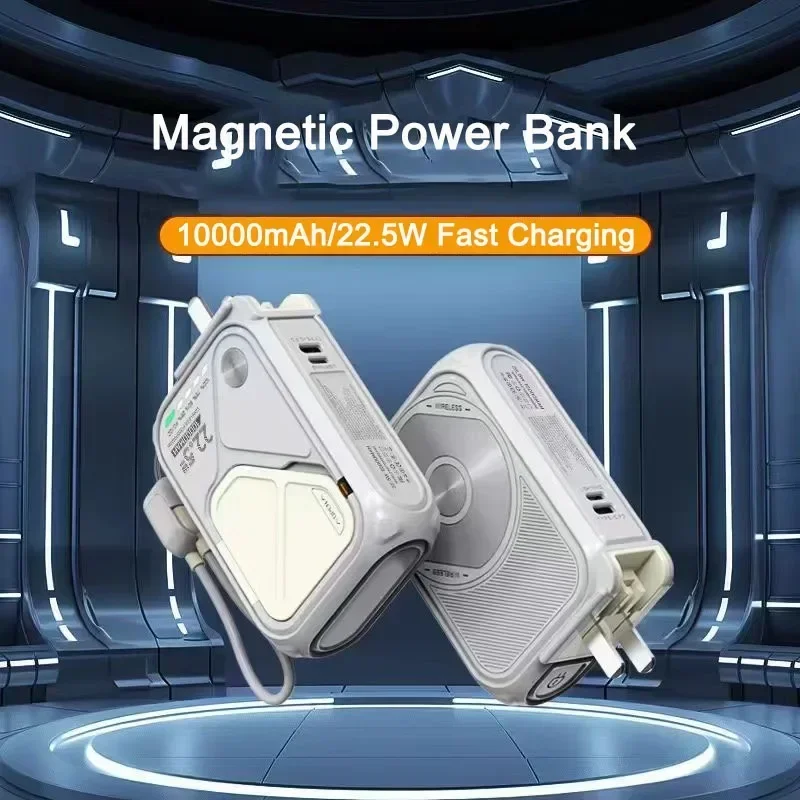 10000mAh Magsafe Power Bank With Cable Stand AC Plug 22.5W Portable Wireless Fast Charging Powerbank for iPhone 15 Huawei Xiaomi