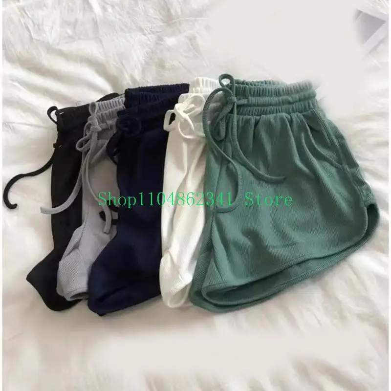 5asd Casual Womens Ice Silk Ribbed Wide Leg Sweat Shorts for Everyday Summer Activity