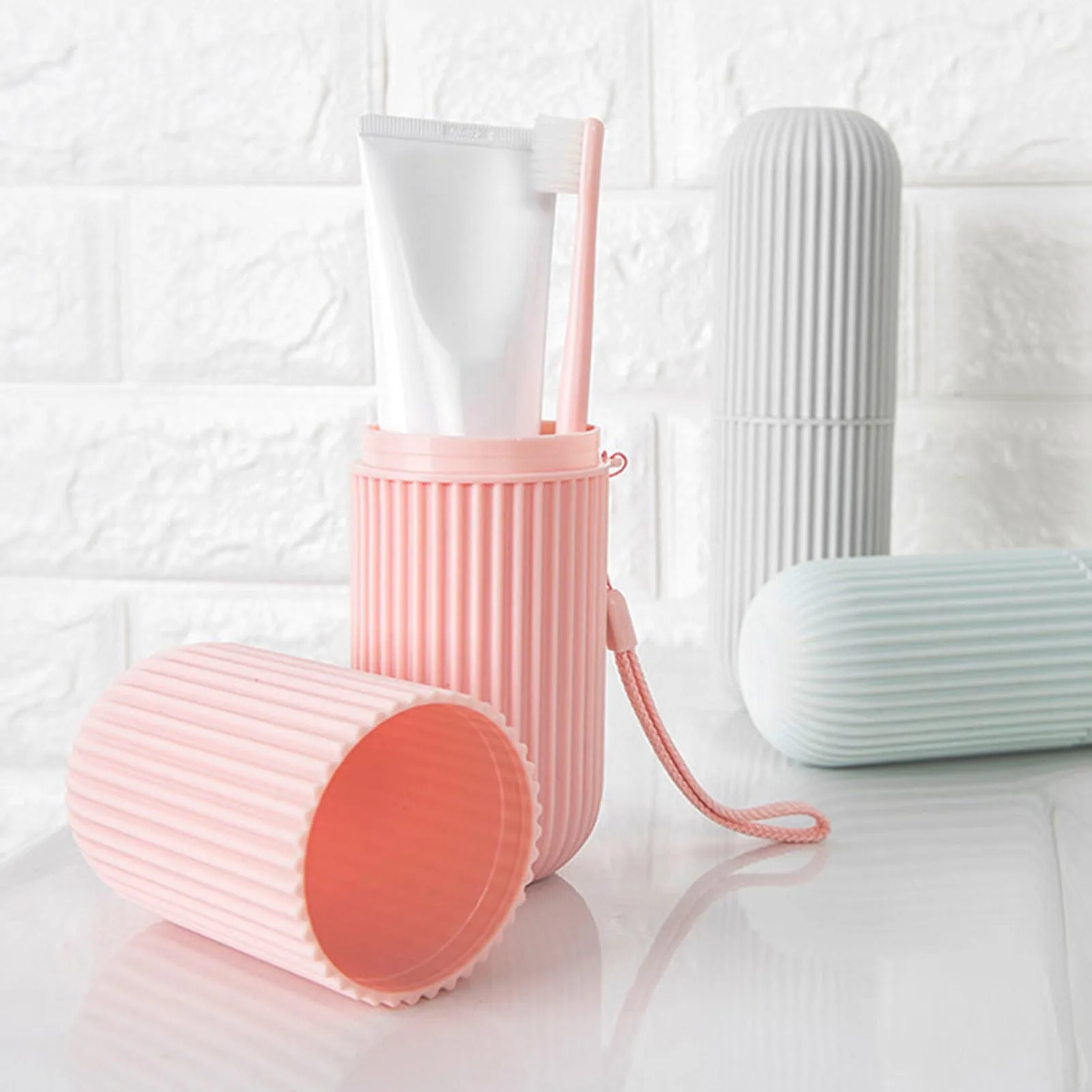 Pink Empty Travel Portable Toothbrush Cup Bathroom Toothpaste Holder Storage Case Box Organizer Travel Toiletries Storage Cup